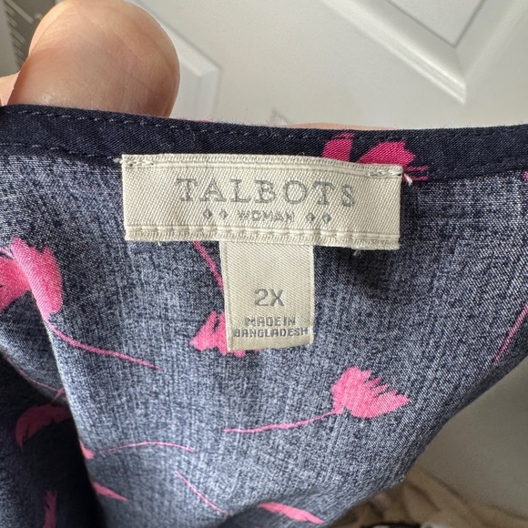 TALBOTS Navy And Hot Pink Floral Rayon‎ Tank Top Size 2xl - Picture 3 of 6